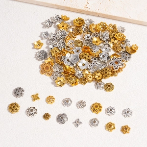 DIY vintage alloy hollow flower bead caps in gold and silver for jewelry making