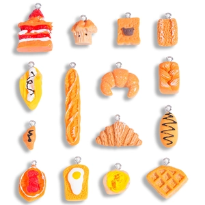 Pendentifs en Résine de Pain de Boulangerie de Simulation de Nourriture Réaliste Charmes DIY pour Collier Bracelet Porte-clés Croissant Gaufre Gâteau Accessoires de Bijoux
