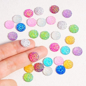 Cabochons ronds en résine pailletée de 12 mm en couleurs variées pour bijoux DIY et artisanat