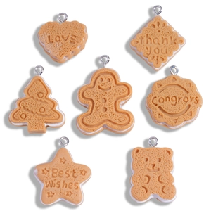 Set of 7 realistic resin cookie pendants with silver loops for DIY jewelry making