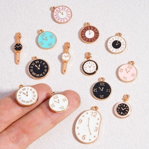 Assorted DIY alloy clock charms with colorful oil drip finish for jewelry making