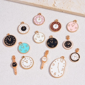 Assorted DIY enamel clock charms with gold metal frames for bracelets and necklaces