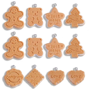 Simulation Cream Sandwich Biscuit Resin Pendants DIY Jewelry Accessories Gingerbread Man Heart Bear Shape Charm For Necklace