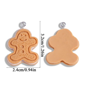 Gingerbread man resin pendant charm with biscuit texture and size markings, 3.2cm height