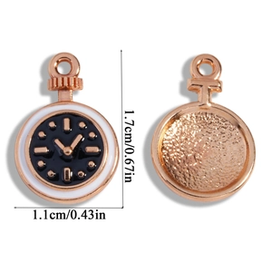Rose gold alloy watch pendants with black enamel for DIY jewelry bracelets 1.7x1.1cm