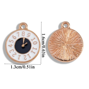 Detailed front and back views of 1.3cm gold clock charms for DIY bracelet making
