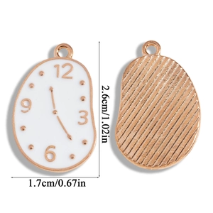 Front and back detail of melting clock enamel pendant with size dimensions 2.6cm x 1.7cm