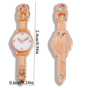 Detailed front and back view of rose gold clock alloy charm with 2.4cm size specs