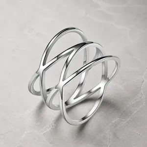 Stainless Steel Triple Layered Cross Hollow Ring For Women Geometric Minimalist Personalized High Polished Band Ring Jewelry Gift