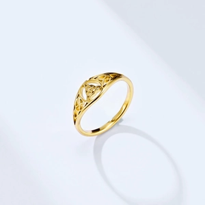 Golden stainless steel Celtic Triquetra knot ring with a hollowed-out vintage design