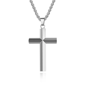 Pendentif croix 3D minimaliste en acier inoxydable avec collier chaîne maille vénitienne
