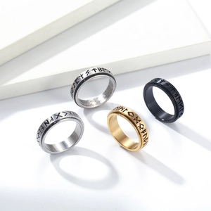 Nordic viking rune spinning rings in silver, gold and black stainless steel for men and women