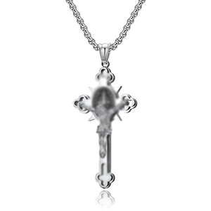 Polierte Kruzifix-Halskette aus Edelstahl in Silber mit klassischer Gliederkette