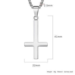Details zum Edelstahl Umgedrehtes Kreuz Anhänger mit 41mm Höhe und 2,5mm Kette