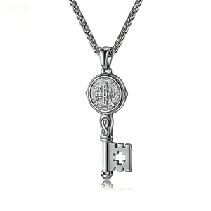 Stainless Steel St. Benedict Exorcist Key Pendant Necklace For Men Women Vintage Religious Cross Infinity Symbol Jewelry Gift