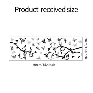Detail view of butterfly and vine wall sticker dimensions 90x30cm for home decor