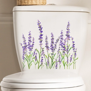 Stickers muraux fleurs de lavande pour salle de bain avec motifs floraux pour toilettes