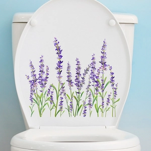 Sticker fleurs de lavande sur abattant de WC blanc avec fleurs violettes et tiges