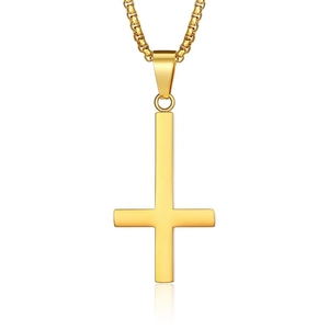 Minimalistische goldene Petruskreuz-Halskette aus poliertem Edelstahl mit Anhänger