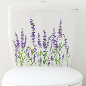 Stickers muraux en PVC fleurs de lavande pour décoration de toilette avec motif floral
