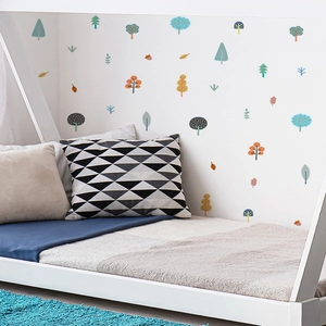 Cartoon forest tree wall decals for nursery home decor with minimalist style elements