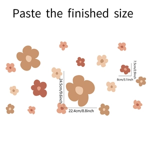Detailed dimensions of minimalist floral wall stickers in earth tones for home decor