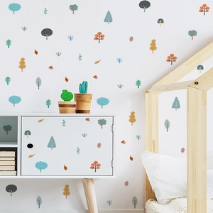 Cartoon Forest Trees Wall Stickers PVC Self Adhesive Nursery Kids Room Bedroom Modern Home Beautifying Decorative Wall Decals