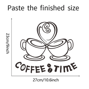 Detailed view of coffee cup wall stickers with dimensions 27cm x 23cm for kitchen decor