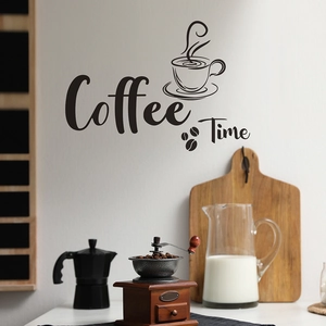Coffee Time Wall Decal DIY Removable PVC Wall Sticker For Kitchen Cafe Decor Artistic Lettering Cup Beans Design