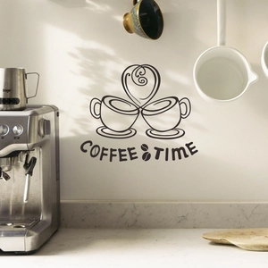 Coffee Time Wall Stickers DIY Coffee Cup Heart Pattern PVC Removable Wall Decals For Kitchen Cafe Home Wall Decor