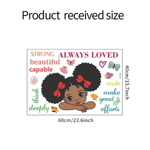 Detailed view of cartoon girl wall stickers with flowers and dimensions 60x40cm