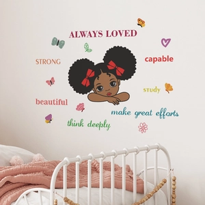 Close-up of inspirational girls wall decals with colorful butterflies and flowers