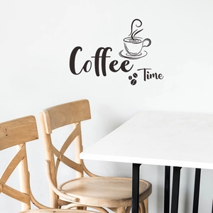 Creative Coffee Time wall sticker with cup and beans icon for kitchen cafe decor
