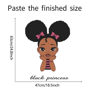 Detailed size specifications for cartoon black princess wall sticker 63cm x 47cm