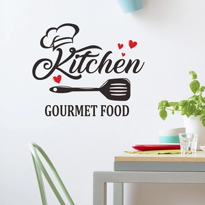 Kitchen Wall Sticker DIY PVC Removable Gourmet Food Slogan Mural Decal For Dining Room Home Decoration Modern Minimalist Style