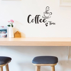 Minimalist Coffee Time wall decal with coffee cup art for kitchen and cafe wall decoration
