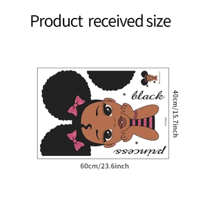 Detail view of cartoon black princess wall sticker with 60x40cm size dimensions