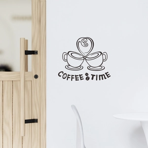 Minimalist black vinyl wall sticker featuring Coffee Time lettering and cup design