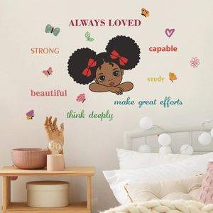 Cartoon girl wall stickers with inspirational English slogans for kids bedroom decor