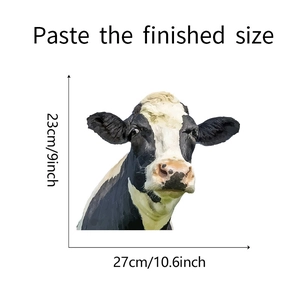 Détail de l'autocollant mural vache coloré avec dimensions de mesure précises pour la maison