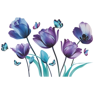 Self-adhesive watercolor tulip flower and butterfly wall stickers for bedroom home decor