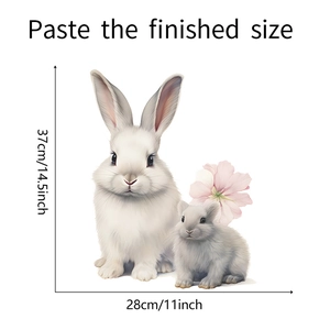 Detailed view of cute rabbit and flower wall sticker with size 37cm by 28cm dimensions