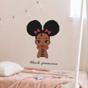 Close-up of black princess wall sticker with cute girl design for girl's room decor