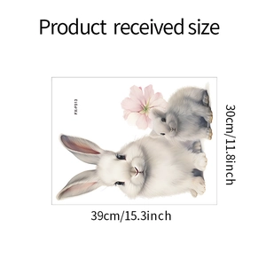 Detailed size specifications for cute white rabbits and pink flower nursery wall stickers