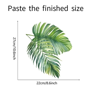 Detail view of tropical palm leaves wall sticker with dimensions 27cm by 22cm