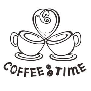 Minimalist Coffee Time wall sticker with heart steam coffee cups and beans design