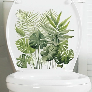 Waterproof tropical green leaf toilet lid stickers for home bathroom decoration