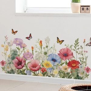 Watercolor Flower Butterfly PVC Wall Stickers Removable Floral Mural Decals For Living Room Bedroom Home Decoration