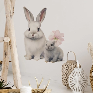 Cute Cartoon Rabbit Flower Wall Stickers PVC Decorative Decals For Kids Bedroom Nursery Living Room Home Decor