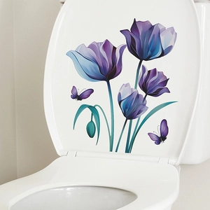 Adesivi per WC impermeabili con tulipani viola e farfalle per arredare il bagno